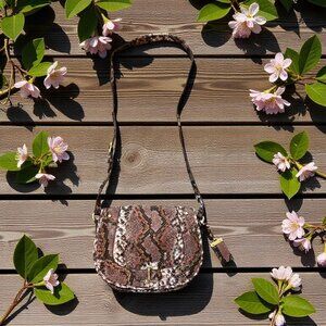 Nine West Snake Print Faux Leather Crossbody Bag With Adjustable Strap & Gold Ha